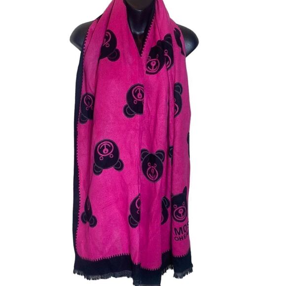Moschino vintage oheapandohio pink/black super soft bears scarf - Picture 1 of 7